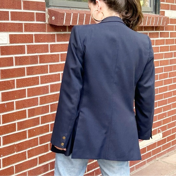 Vintage SAINT LAURENT Oversized Menβs NAVY blazer with Gold Logo buttons SZ: L - Picture 2 of 14